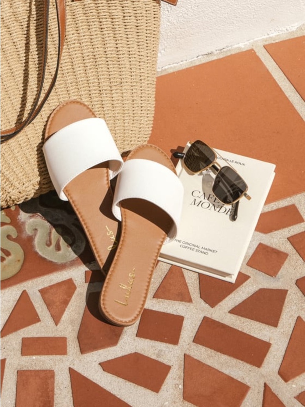 Addison Natural Slide Sandals White